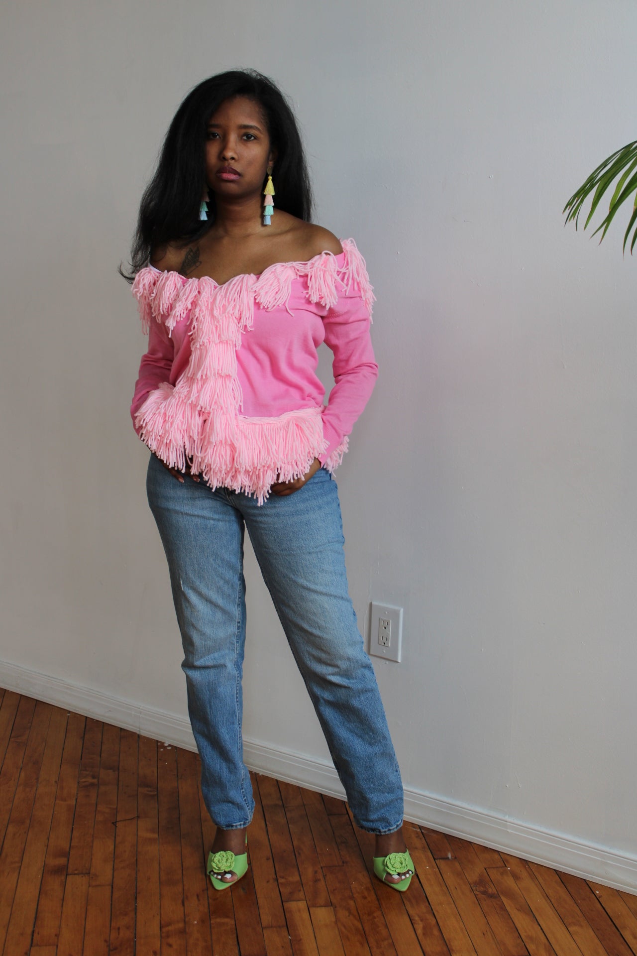 Mila Fringed Sweater- Light Pink