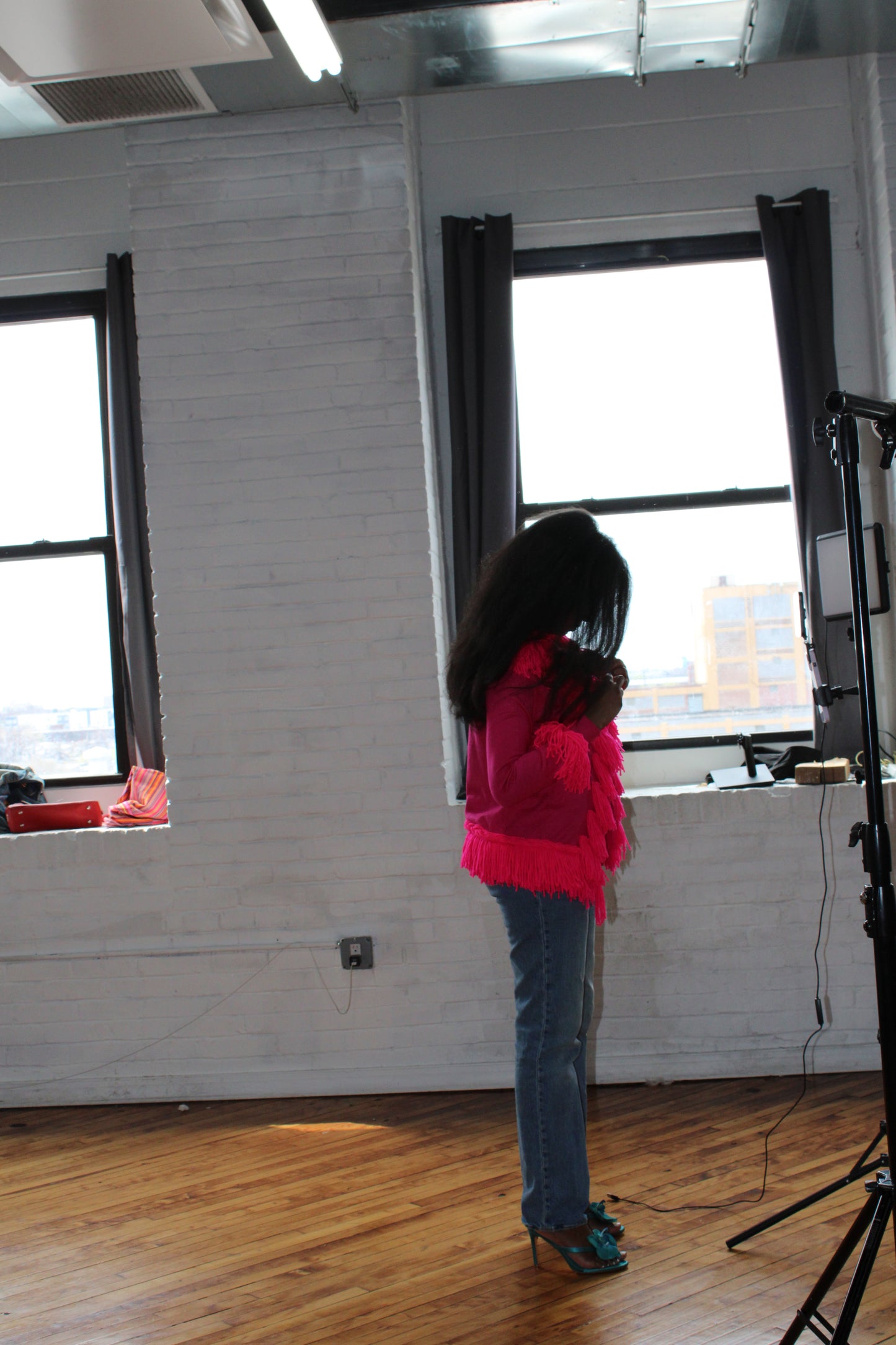 Lena Fringed Sweater- Hot Pink