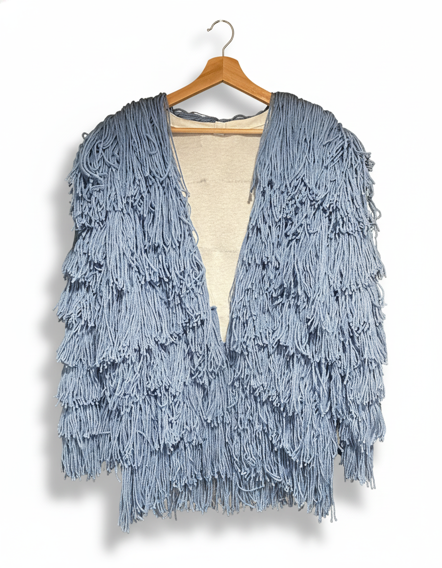 Seafoam Blue Half Full Fringe Sweater