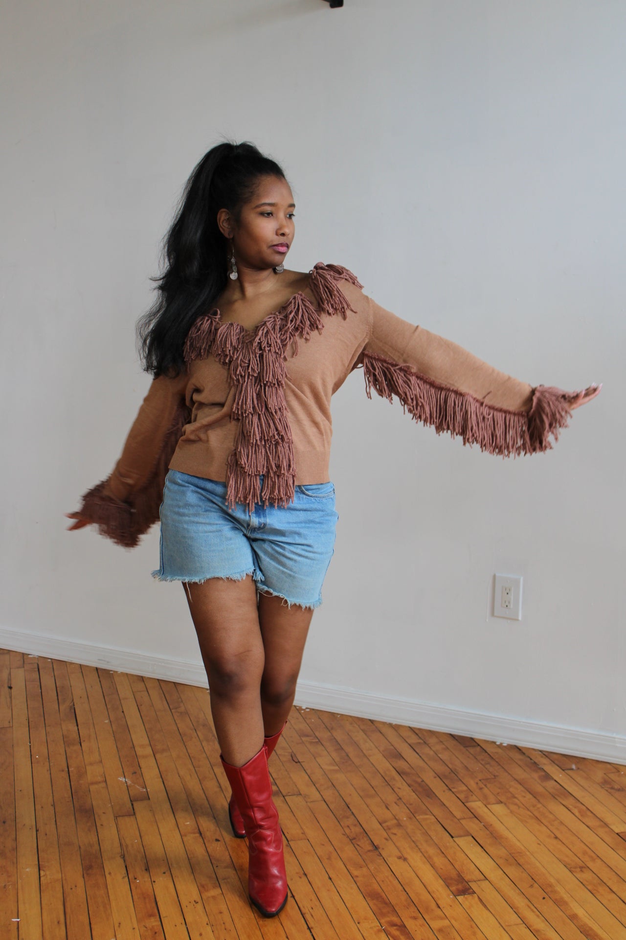 Cam Fringed Sweater- Mocha Brown