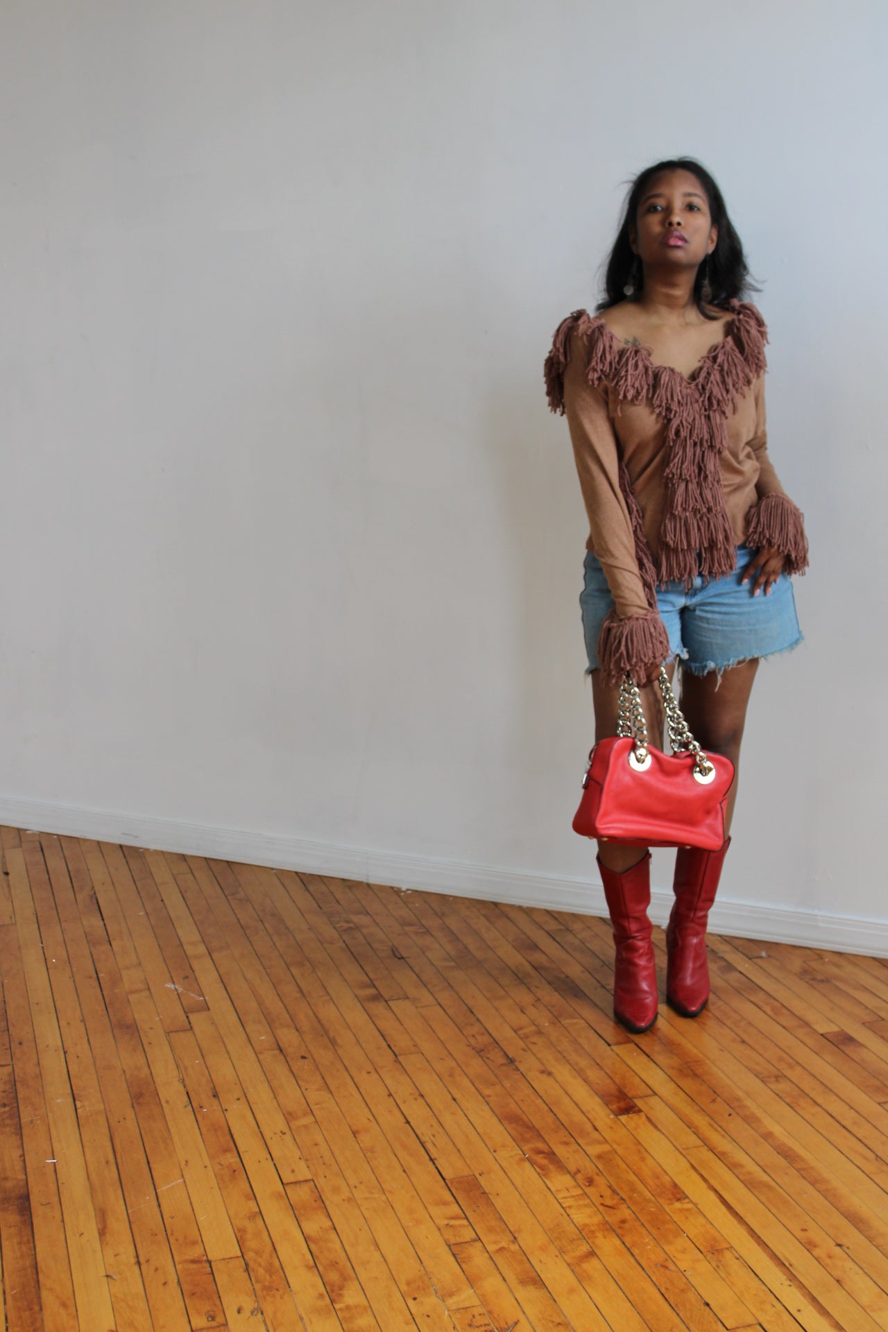 Cam Fringed Sweater- Mocha Brown