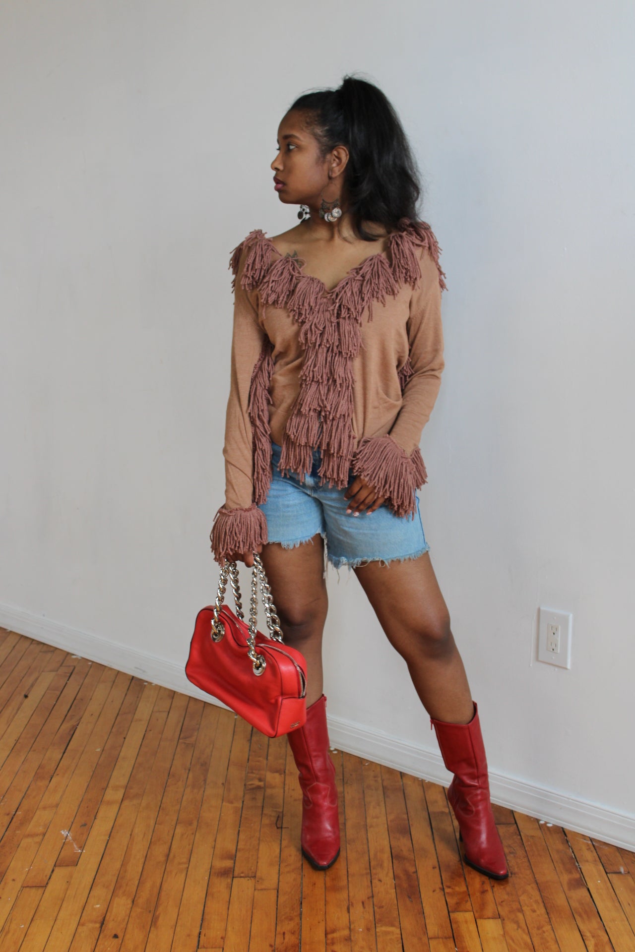 Cam Fringed Sweater- Mocha Brown