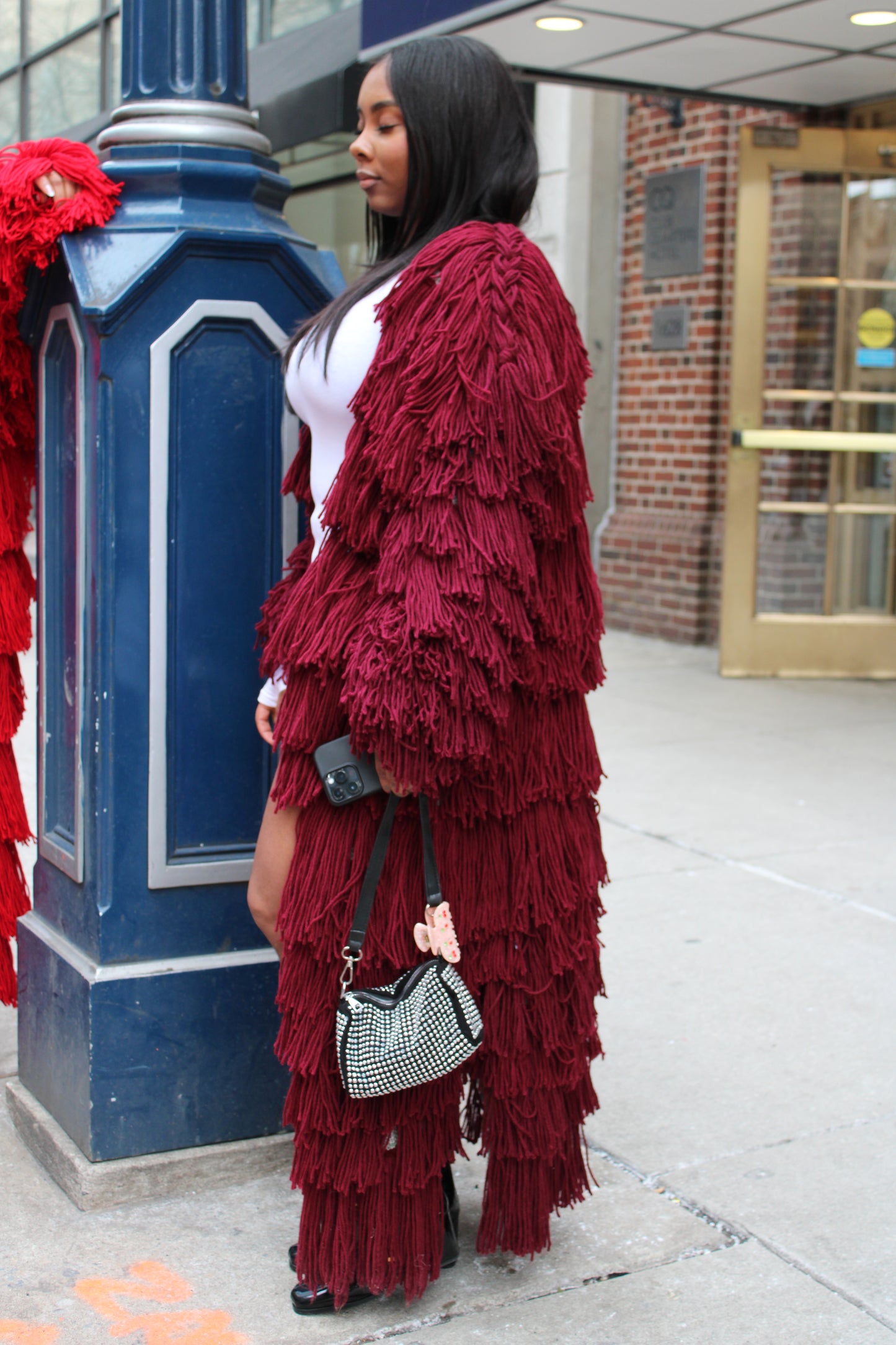 Wine Full Fringed Fringed Sweater (Pre-Order ONLY)