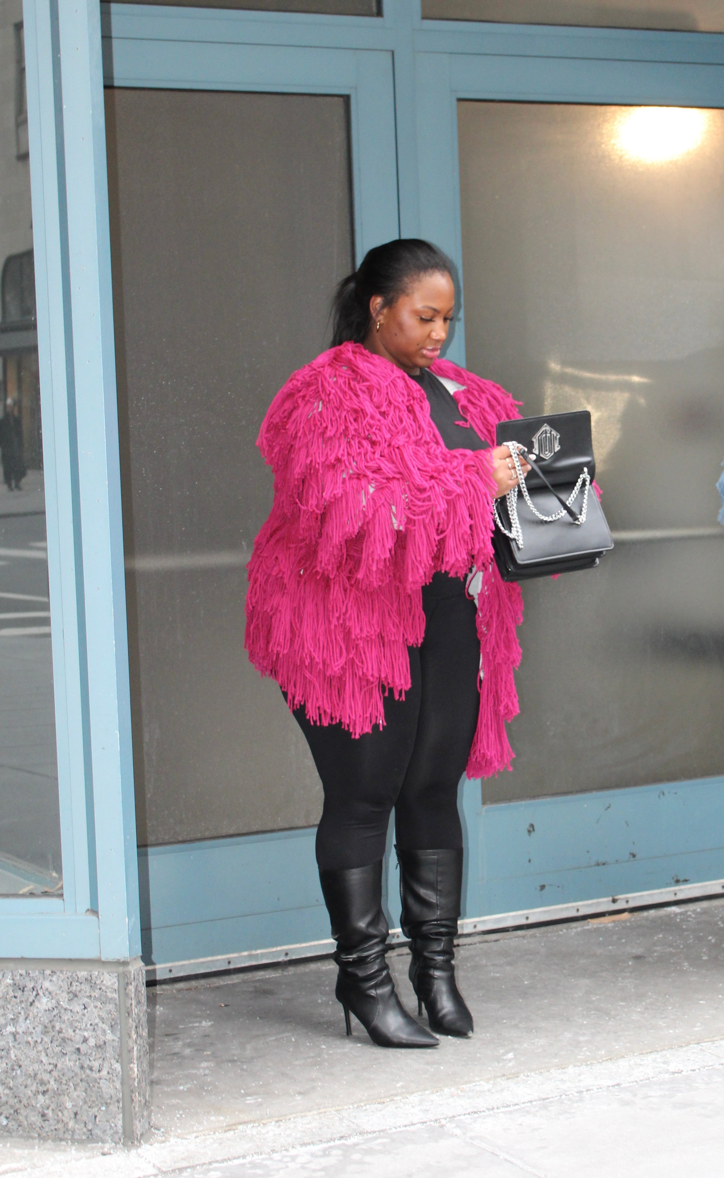 Plum Half Full Fringe Sweater