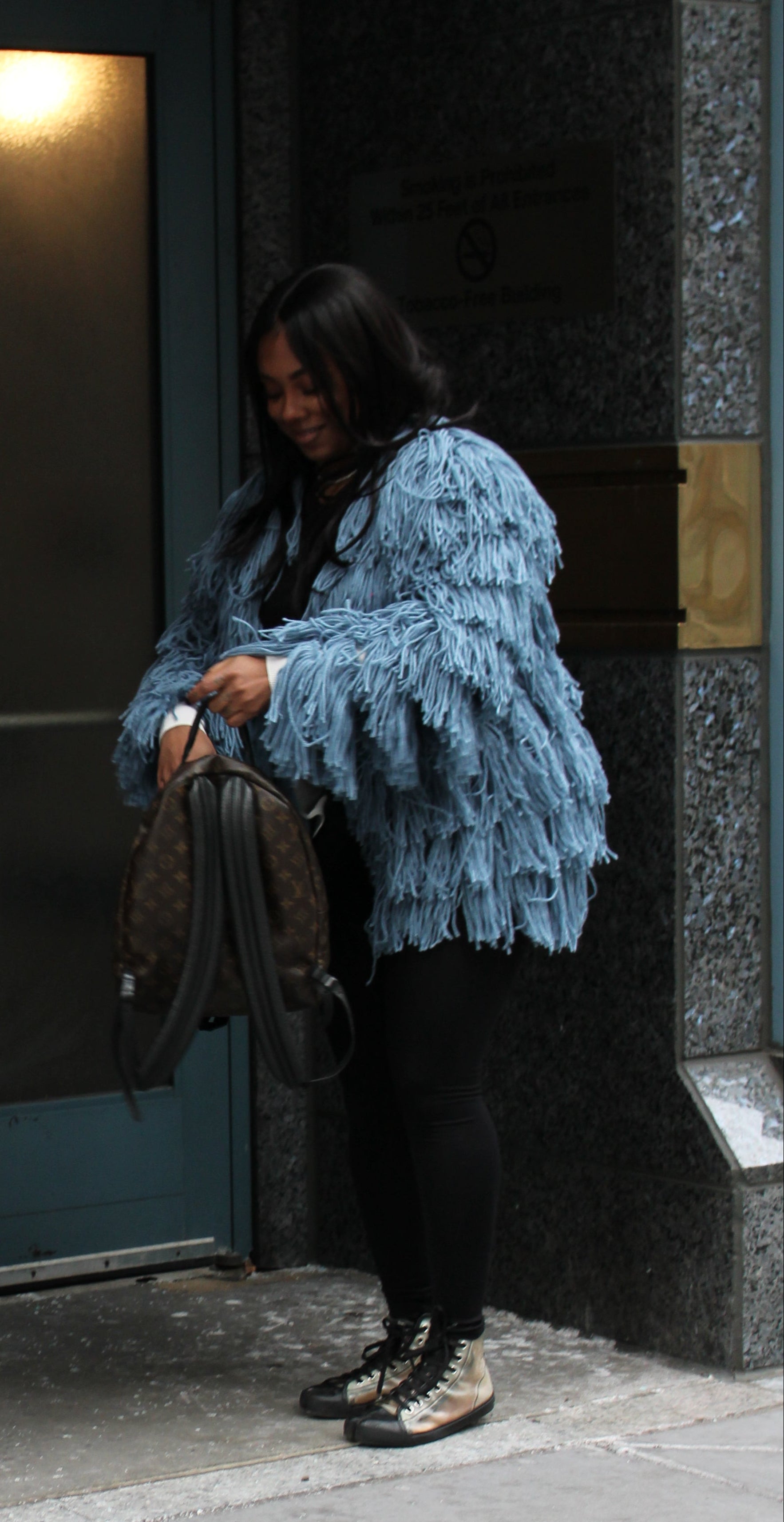 Seafoam Blue Half Full Fringe Sweater